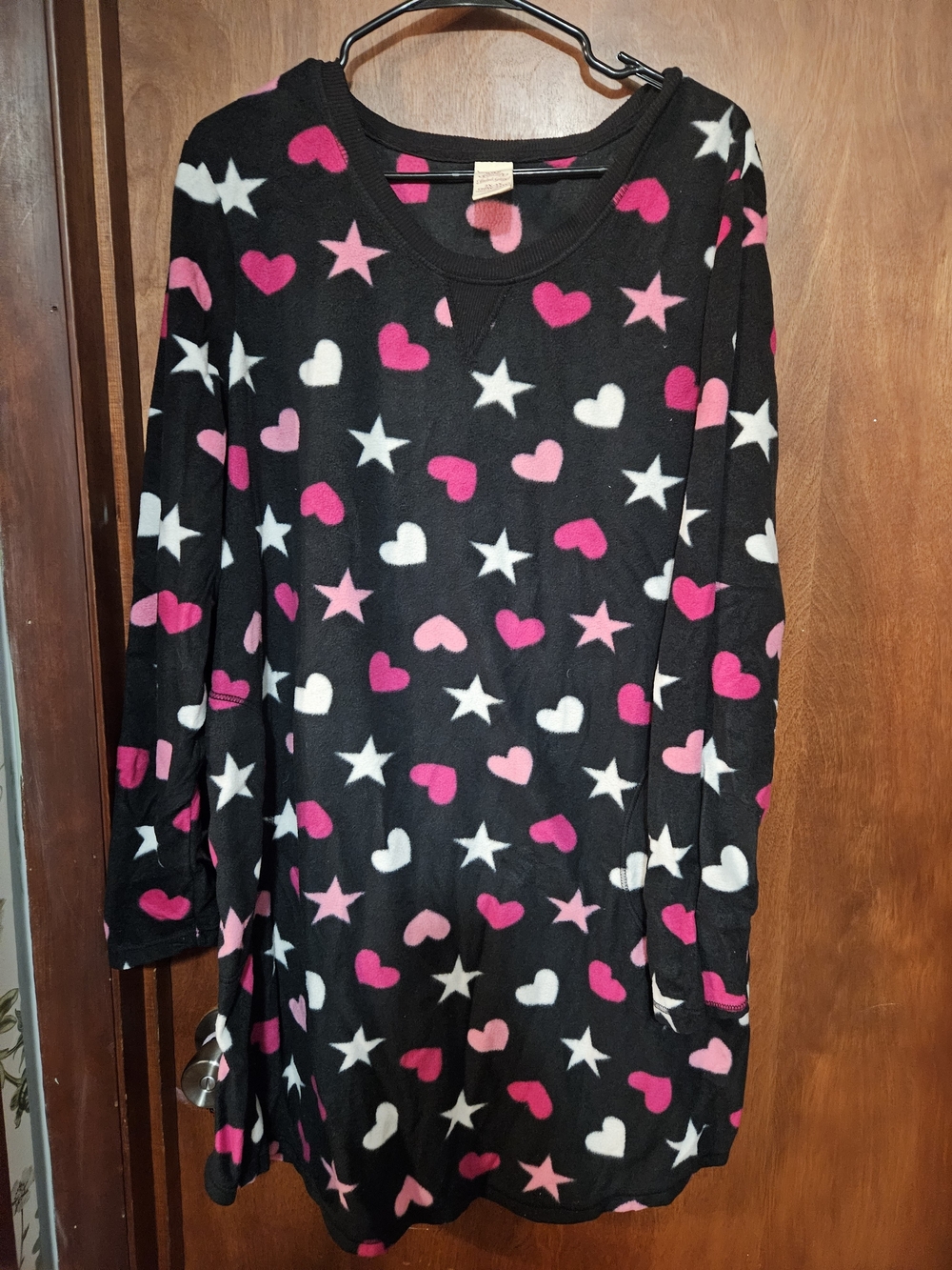 Faded Glory Black Nightgown with Pink & White Hearts and Stars